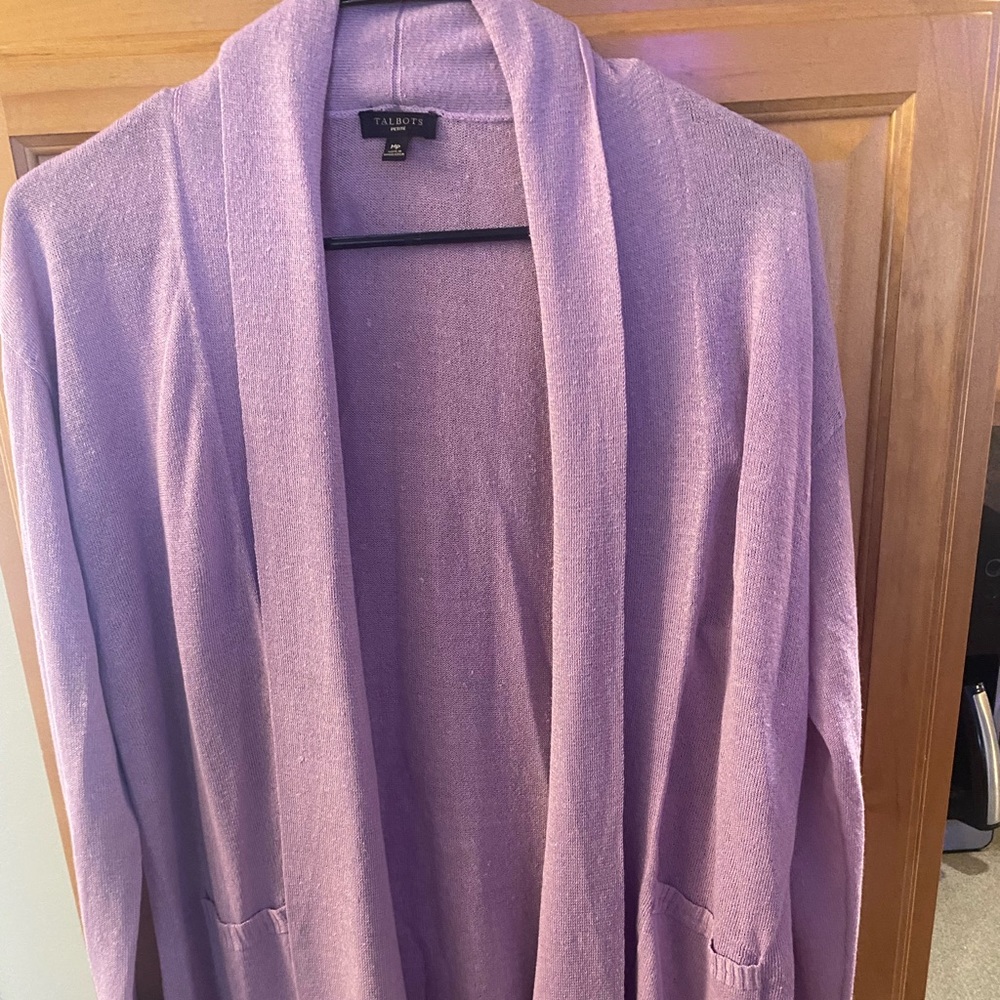 Talbots small petite long cardigan. Soft purple color. Worn 1 time.